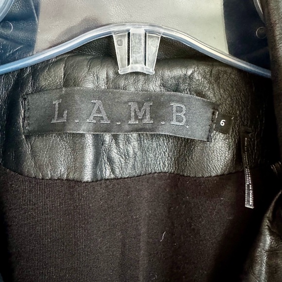 L.A.M.B. Black Leather Wool Lined Biker Jacket with Gunmetal Detail - Picture 13 of 14